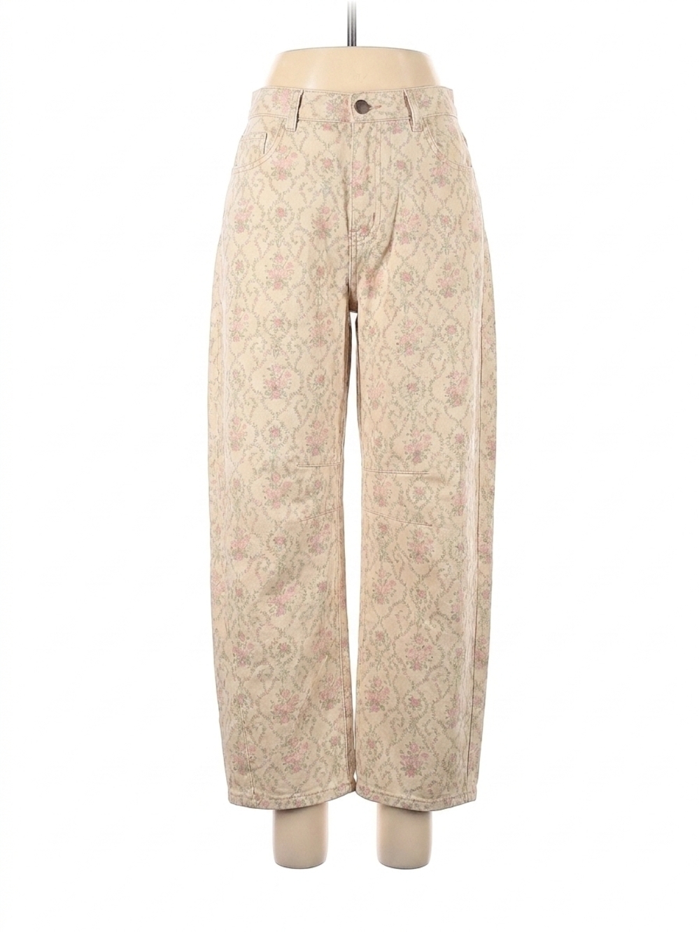 NEW PEACH LOVE vintage baroque floral gypsy fit pants in beige